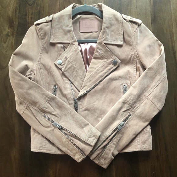 Blush Suede Leather Moto Biker Jacket - Picture 6 of 8